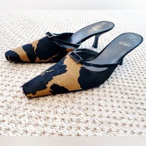 Stuart Weitzman Pony Hair Mule Heels Women’s 9 Animal Print Kitten Heel Slides